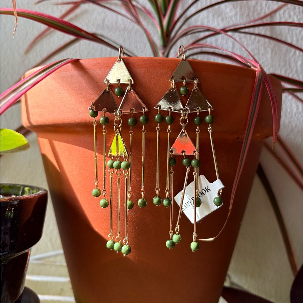 NEW with tags & original box +pouch Green and Gold Boho Earrings (never worn)